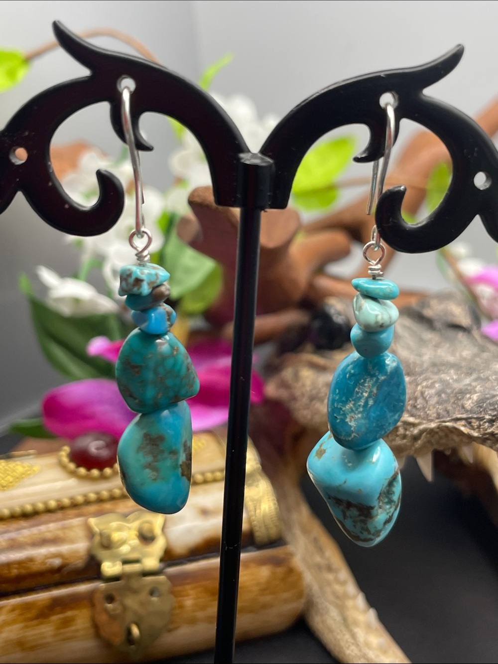 Thailand 925 turquoise dangle earrings - Picture 5 of 5